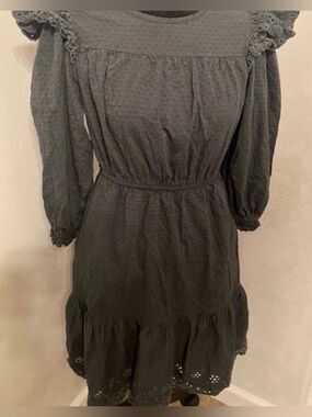 Brand New Women's Black Swiss Dot Long Sleeve Ruffle Dress (Size S)